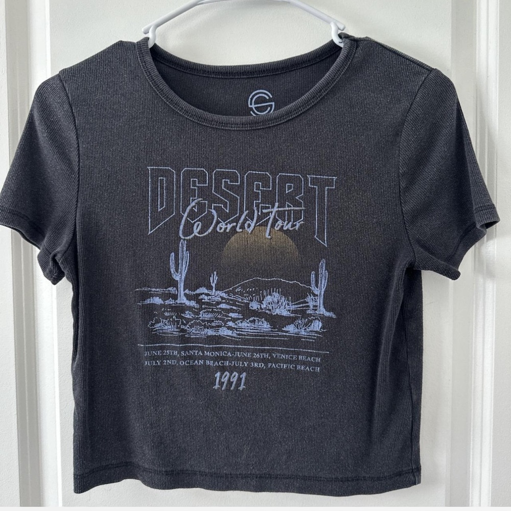 Black Graphic Tee with Desert Print